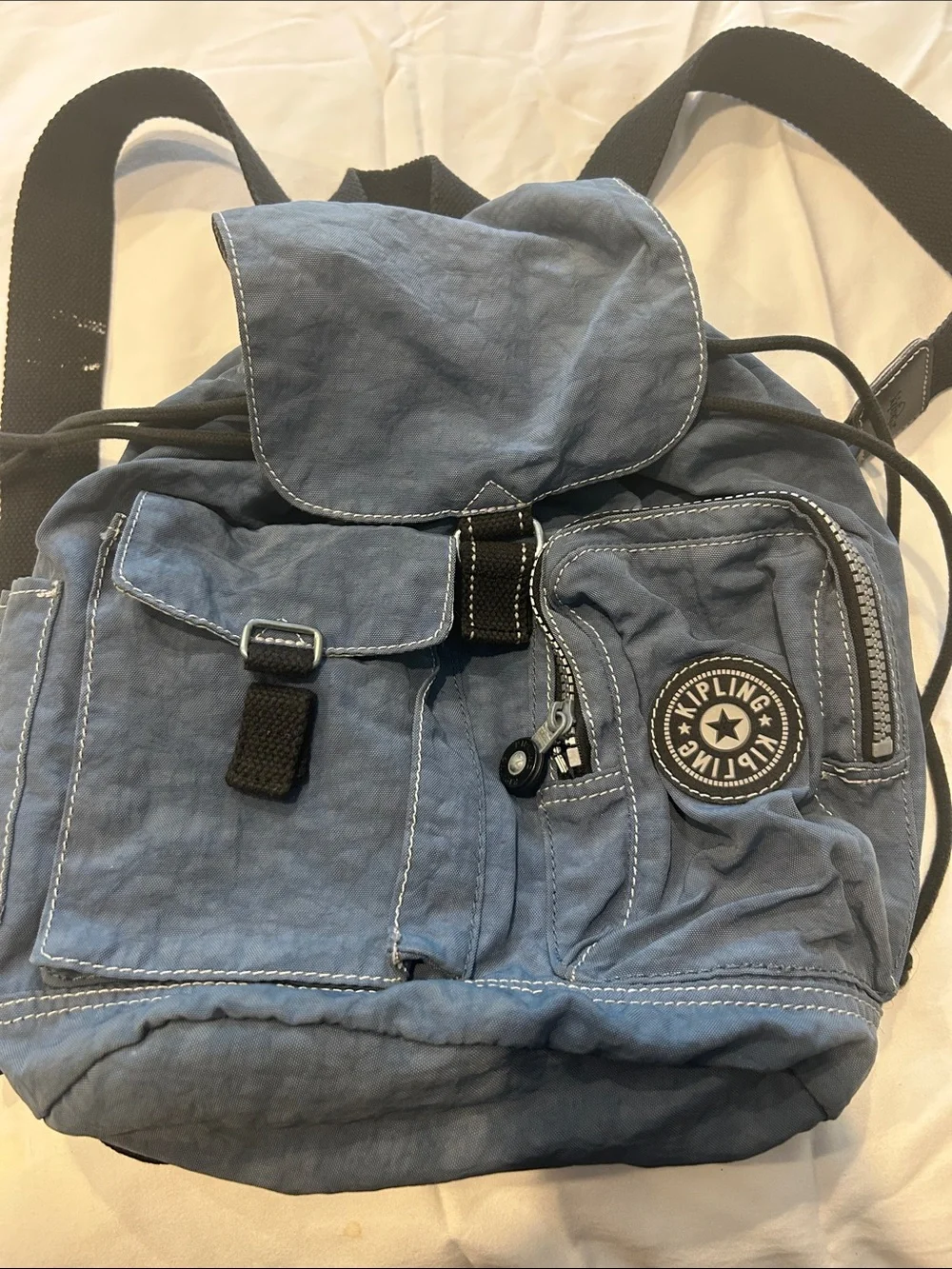 Kipling Slate Blue Drawstring Backpack with Front Pockets